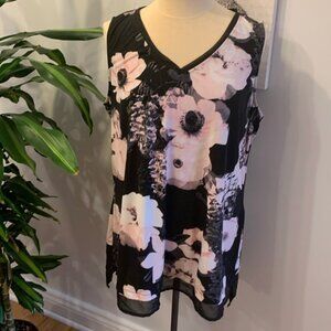 Rickis Floral Tank With Mesh Accents
